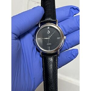 DIAMOND FLAME WATCH‎ QUARTZ GENUINE LEATHER Black Silver